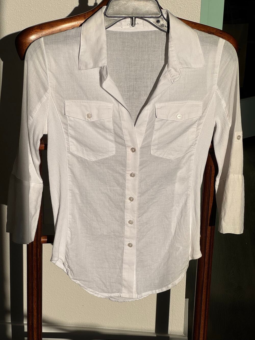 Cherish White Button Front Shirt Women S Cotton Stretch Side Panels Y2K Preppy